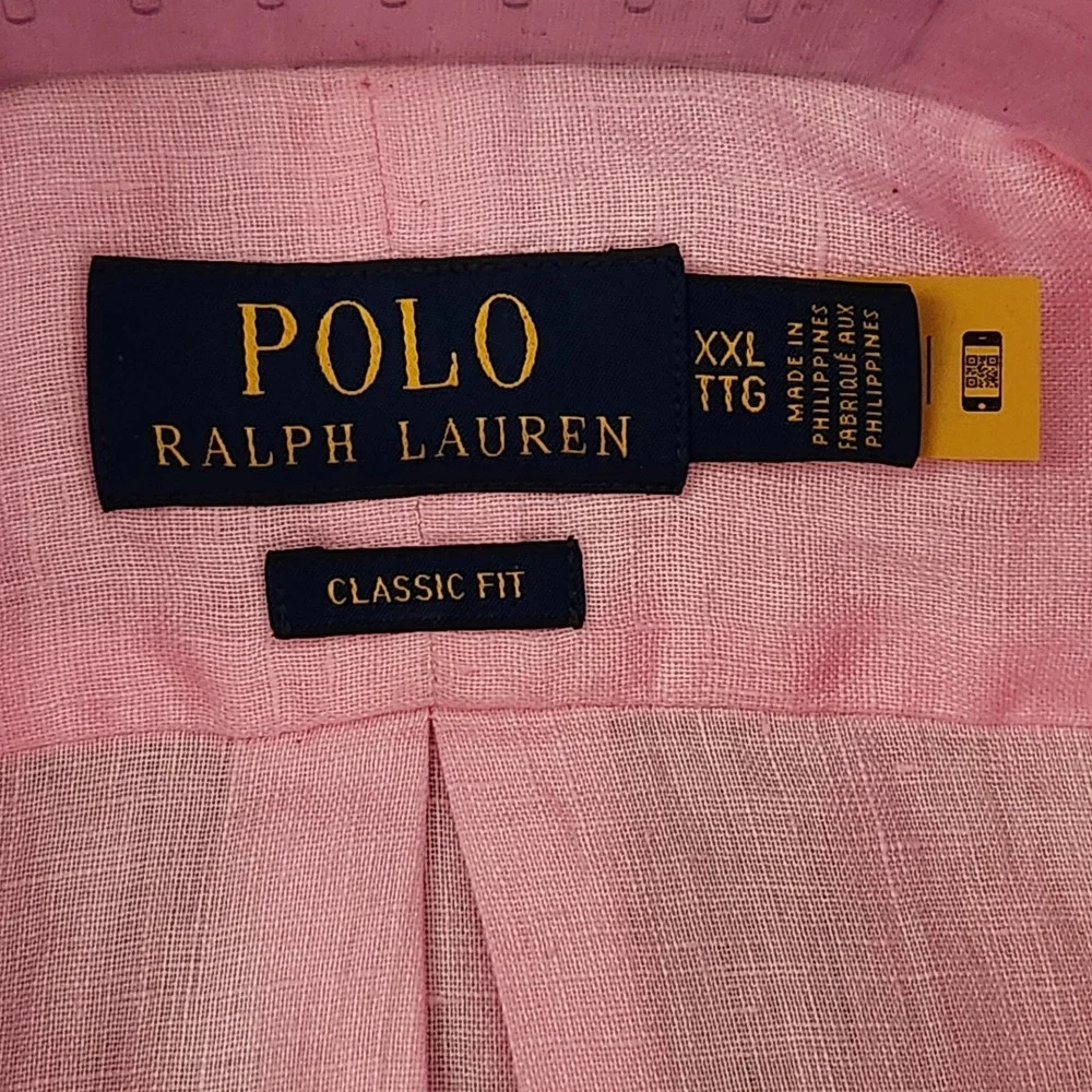 Polo Ralph Lauren Linen Shirt Mens XXL Pink Classic Fit Short Sleeve Button NEW